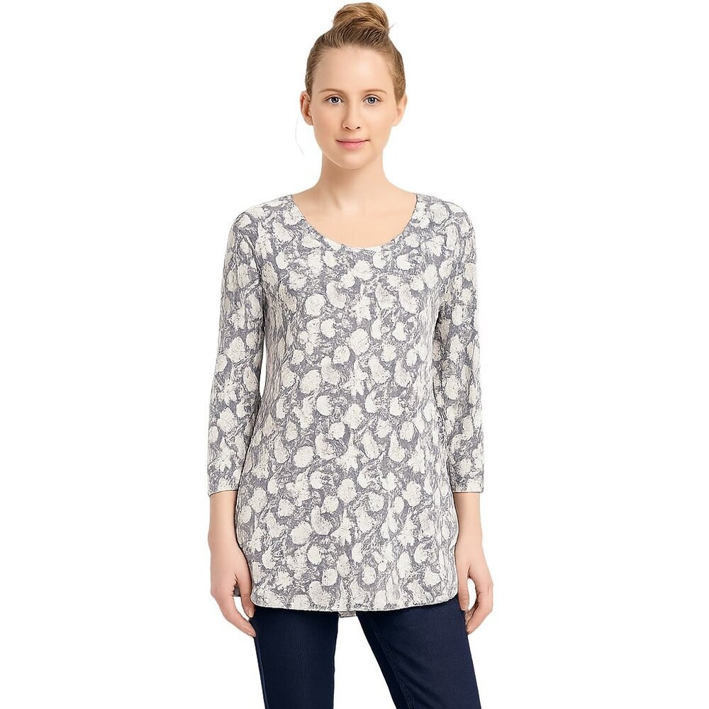 2/$30 Lucky Brand Floral Paisley Print Long Sleeve Tunic Top Gray XL #A1351